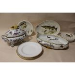 A H & CO. VERMONT FRERES LARGE FOOTED BOWL, hand decorated with butterflies and birds, together with