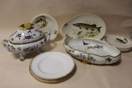A H & CO. VERMONT FRERES LARGE FOOTED BOWL, hand decorated with butterflies and birds, together with