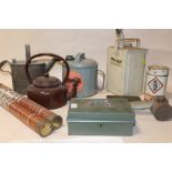 A COLLECTION OF VINTAGE ENAMELLED ITEMS, to include two Radium fire extinguishers, an Esso Blue