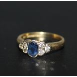 A HALLMARKED 18 CARAT GOLD SAPPHIRE AND DIAMOND RING, approx weight 3.4g, ring size K 1/2Condition