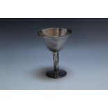 A HALLMARKED SILVER CHALICE - BIRMINGHAM 1980, having a planished type finish, makers mark TCN,