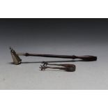 A HALLMARKED SILVER ENDED CANDLE SNUFF, on turned wooden handle - Birmingham 1972, L 28 cm, together