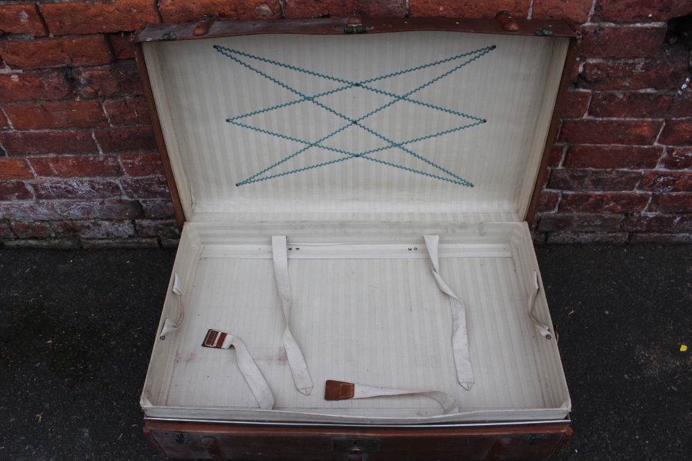 TWO VINTAGE BANDED PACKING TRUNKS, both with stencilled initials and paper luggage labels, - Image 9 of 13