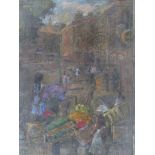 MAURICE FEILD (1905-1988). An impressionist town market scene with flower sellers. Unsigned pastel