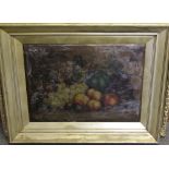 ENGLISH SCHOOL (XIX). A still life study of fruit, oil on board, gilt framed, 39 x 54 cm A/F