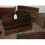 A SELECTION OF VINTAGE TREEN, to include a small book trough, two letter racks, two trays and