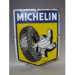 A VINTAGE ENAMELLED SIGN FOR MICHELIN TYRES, pennant shaped, lower marked H/50/2, H 42 cm, W 32 cm