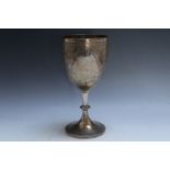 A LARGE HALLMARKED SILVER CHALICE BY ROBERT HARPER - LONDON 1871, free from engravings, approx