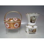 A SPODE PORCELAIN POT POURRI BASKET AND COVER, pattern no 878, Dia. 16 cm, together with an