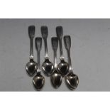 A MATCHED SET OF SIX HALLMARKED SILVER FIDDLE AND THREAD EGG SPOONS, various dates and makers - five