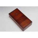 A MAHOGANY SLIDING FOUR SECTION 'PURE LINEN BUTTONS' SEWING BOX, H 21.5 cm