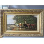 JAN VAES (XX-XXI). Cattle watering and at rest, signed lower right, oils on canvas, gilt framed,