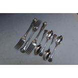 A SMALL QUANTITY OF HEAVY KINGS PATTERN FLATWARE, consisting of three double struck forks - London