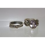 TWO PANDORA GEMSET SILVER RINGS, both size K ½ (2)