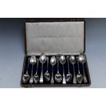 A TEASPOON CASE CONTAINING TWELVE ASSORTED GEORGIAN TEASPOONS, various dates and makers to include a