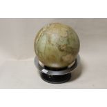 A VINTAGE JOSEPH LUCAS LIMITED 1930S TABLE GLOBE LAMP, the glass globe with a printed map of the
