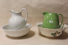 TWO LARGE WATER JUGS TOGETHER WITH TWO MATCHED BOWLS