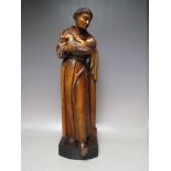 St Mary's Abbey - A CARVED WOODEN FIGURE OF ST. ANTHONY WITH CHILD, with brass dedication plaque