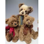 A CHARLIE BEARS ISABELLE LEE COLLECTION 'ADE' TEDDY BEAR, H 42 cm, together with two smaller Charlie