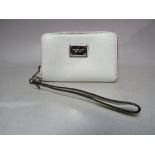 A SMALL MICHAEL KORS WINTER WHITE PURSE, complete with wrist strap, single zip closure, multiple