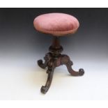 A ROSEWOOD CABRIOLE LEG PIANO STOOL, H 19 cm