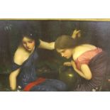 CONTINENTAL SCHOOL (XX). Two classical maidens next to a stream, oil on canvas, gilt framed, 50 x 60