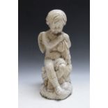 A NINETEENTH / TWENTIETH CENTURY STUDY OF A CHERUB SITTING ON A ROCK, H 42 cm, width at base 17 cm