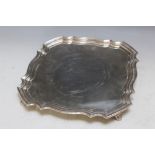 A HALLMARKED SILVER SQUARED SALVER BY WALKER & HALL - SHEFFIELD 1960, having presentation