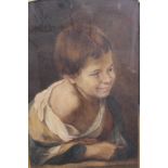 A LATE 19TH / EARLY 20TH CENTURY STUDY OF A YOUNG BOY LEANING ON A TABLE, unsigned, watercolour,