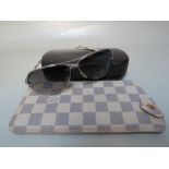 A PAIR OF LOUIS VUITTON DAMIER AZUR CONSPIRATION PILOTE SUNGLASSES, aviator style metal frames,