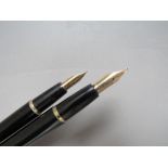 TWO VINTAGE WATERMANS FOUNTAIN / CARTRIDGE INK PENS, both with original Watermans 18 ct gold nibs,