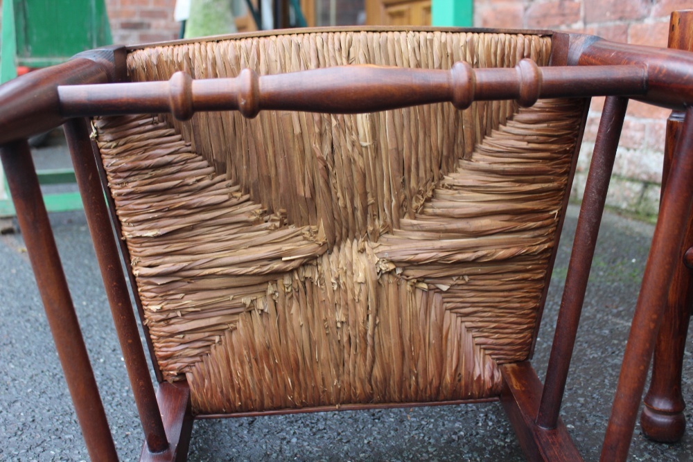 A SET OF EIGHT OAK AND WICKER SEAT CHAIRS, with typical spindle backs (7 + 1) - Image 5 of 5