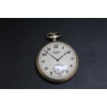 A SEKONDA 18 JEWELS 'RAILWAY' POCKET WATCH, with steam train on back casing, Dia 5 cm