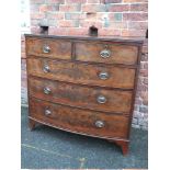 A NINETEENTH CENTURY MAHOGANY BOW-FRONTED CHEST OF DRAWERS, having two short above three longer