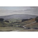 EDGAR THOMAS HOLDING (1870-1952). An extensive landscape, hills beyond 'Halsanger Common,