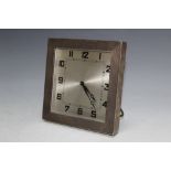 A HALLMARKED SILVER ART DECO STYLE DESK CLOCK - BIRMINGHAM 1931, makers mark C.p & Co, W 12.5 cm