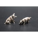 TWO NOVELTY HALLMARKED SILVER MINIATURE PIGS, one London 1994, the other 1993, W 3 cm