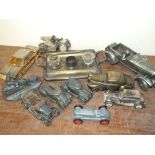 A COLLECTION OF VINTAGE METAL CAR MODELS, to include a 'Compulsion' sculpture of a vintage