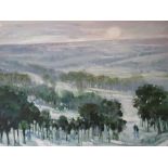 RONALD MOORE (XXI). English School. An impressionist winter wooded landscape with figures 'Golden