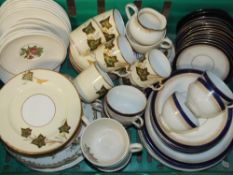 THREE TRAYS OF ASSORTED CERAMICS, to include Aynsley, various tea and dinner ware, ginger jars