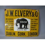 A VINTAGE ENAMELLED METAL SIGN, for J. W. Elvery & Co., Sporting Supplies, Dublin, Cork and