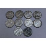 A COLLECTION OF TEN QUEEN VICTORIA CROWNS DATED 1887, 1888,1889,1890,1893 x 2, 1896, 1898 x 2 and