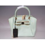 A TED BAKER PALE GREEN SMALL BOW TOTE BAG, with tags, W 30 cm, H 22 cm, D 13 cm
