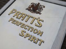 A VINTAGE 'PRATT'S PERFECTION SPIRIT' MIRROR, in a white painted frame