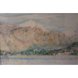 EVA NOAR. A mountainous lake scene at Bellagio. Signed lower right and inscribed on mount 'Bellagio,