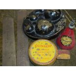 A SELECTION OF VINTAGE CAR MEMORABILIA, to include a pre-war circular metal spare bulb holder, a