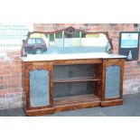 A VICTORIAN ROSEWOOD MARBLE TOPPED MIRRORBACK CHIFFONIER, having a shaped mirror above an inverted
