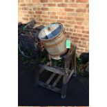 AN ANTIQUE HATHAWAY BUTTER CHURN ON STAND A/F, H 110 cm, W 70 cm, D 62 cm
