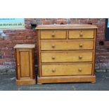 A LATE NINETEENTH / EARLY TWENTIETH CENTURY SATINWOOD CHEST, of two short above three longer
