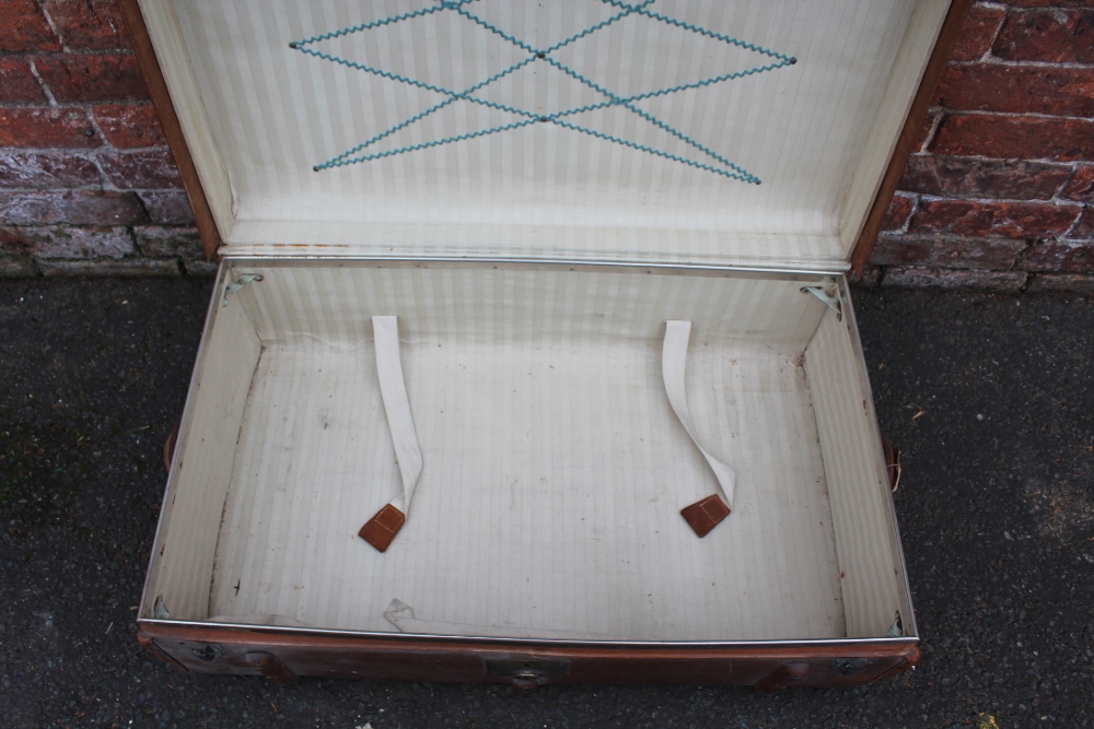 TWO VINTAGE BANDED PACKING TRUNKS, both with stencilled initials and paper luggage labels, - Image 10 of 13